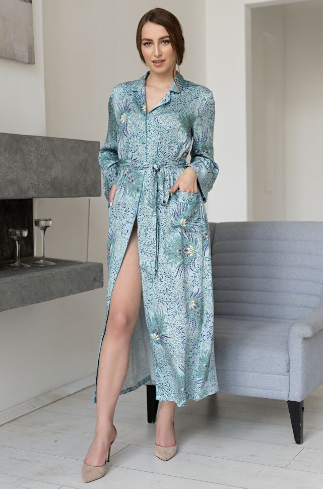 Длинный халат на пуговицах из вискозы и шелка Mia-Amore Melissa 1869